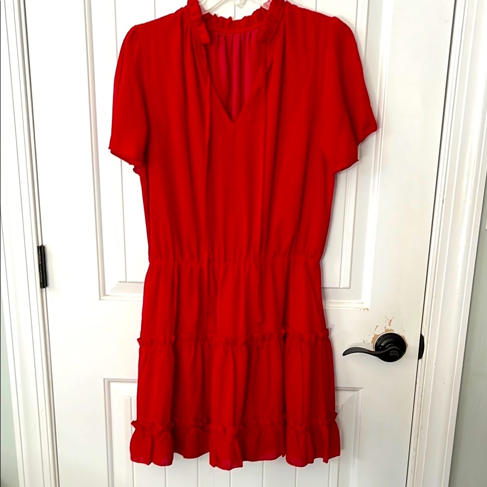Amazon Red Ruched Flutter Sleeve Mini Dress